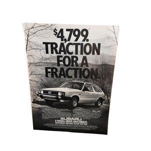 1980 Subaru 4 Wheel Drive Hatchback Car Original Print Ad vintage 80s